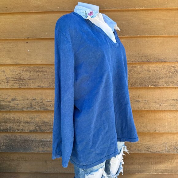 Vintage Victoria Jones BLue Pullover Embroidered Collared Woman's Sweater Size 3 - Picture 7 of 9